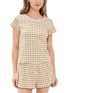 CozyLand by Morgan Lane short suzie Pajama Set Tan Black Heart Print  Medium